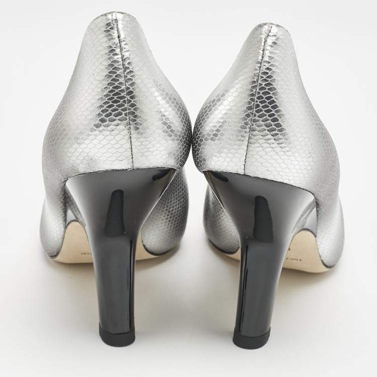 Pre Owned Tory Burch Ombre Grey Snakeskin Embossed Leather Eleanor Pavé Pumps Size 39