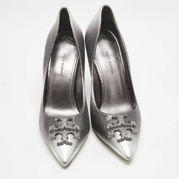 Pre Owned Tory Burch Ombre Grey Snakeskin Embossed Leather Eleanor Pavé Pumps Size 39