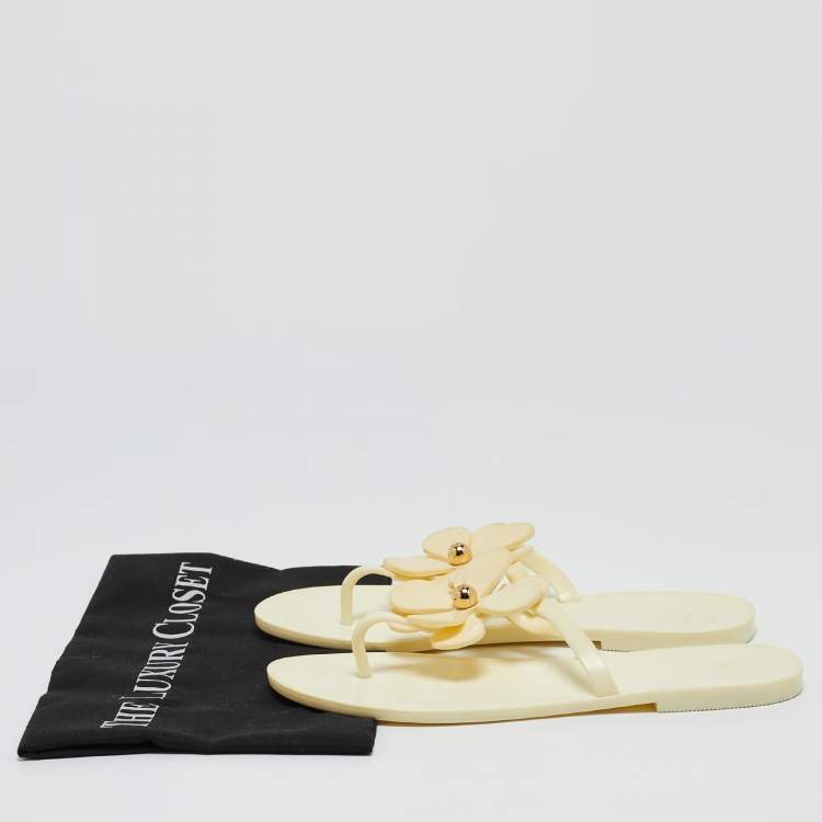 Pre Owned Tory Burch White Jelly Thong Flat Sandals Size 38.5
