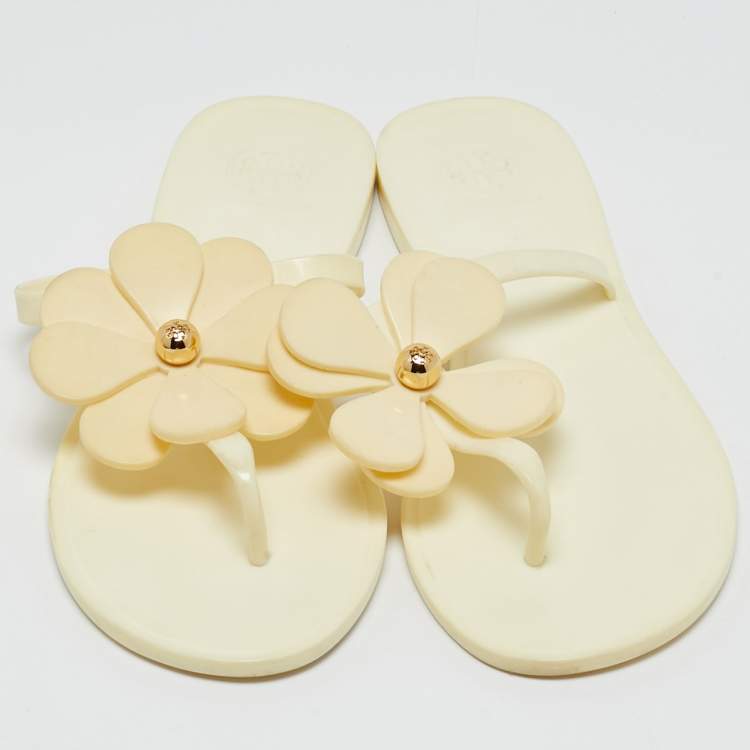 Pre Owned Tory Burch White Jelly Thong Flat Sandals Size 38.5