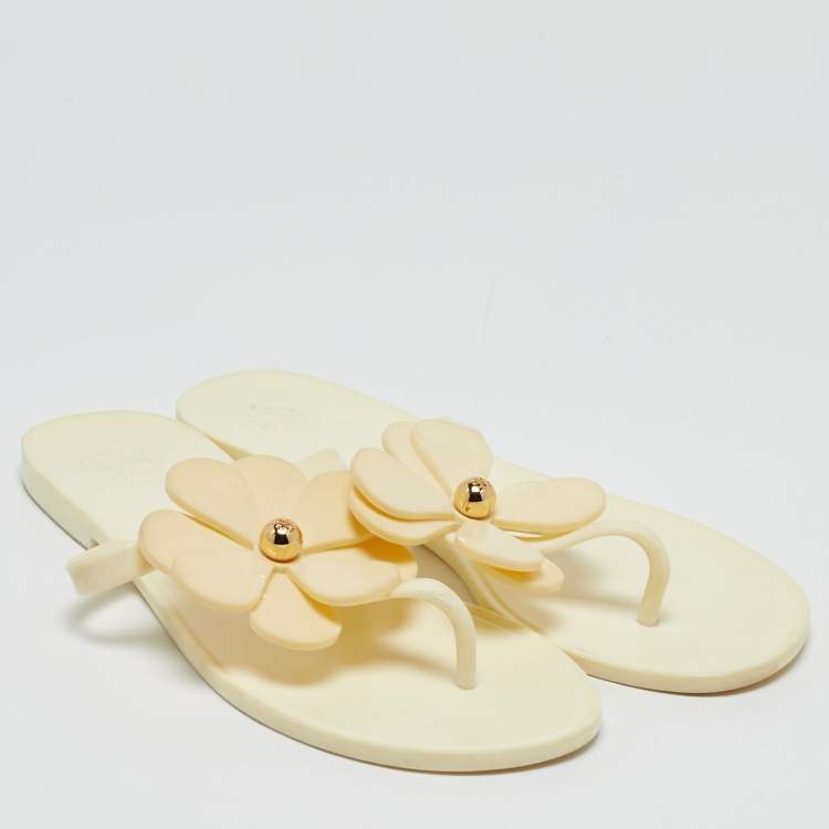 Pre Owned Tory Burch White Jelly Thong Flat Sandals Size 38.5