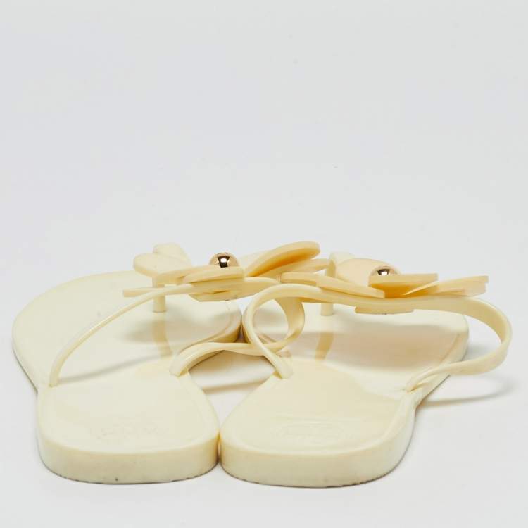 Pre Owned Tory Burch White Jelly Thong Flat Sandals Size 38.5