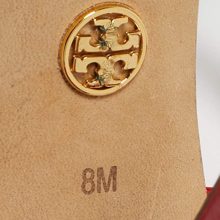 Pre Owned Tory Burch Red Patent Leather Cross Strap Ankle Strap Sandals Size 38