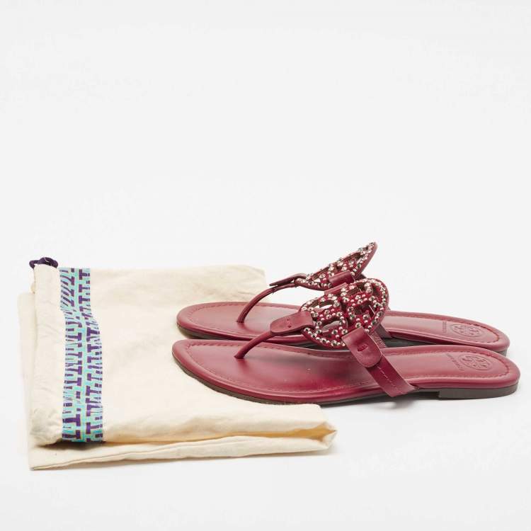 Pre Owned Tory Burch Burgundy Leather Miller Thong Flats Size 37