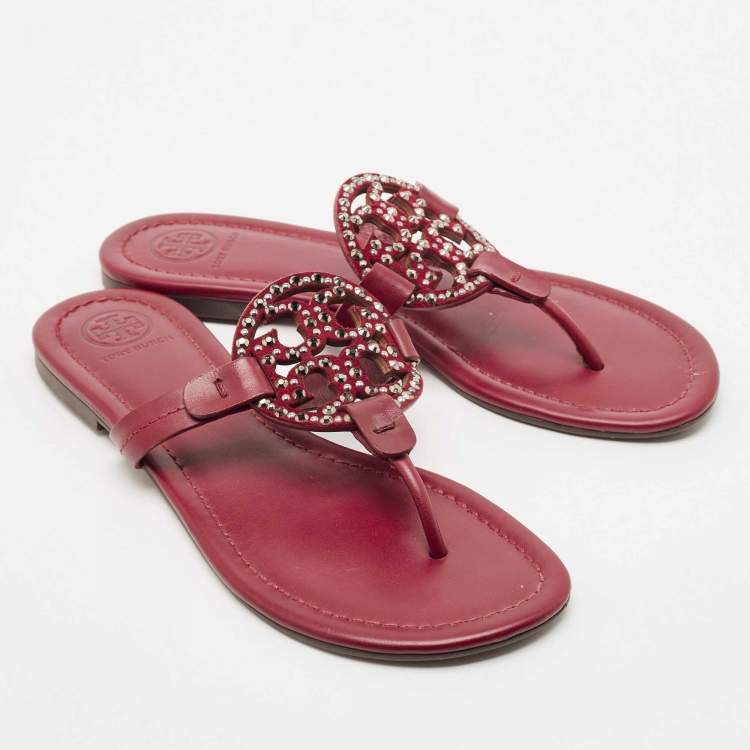 Pre Owned Tory Burch Burgundy Leather Miller Thong Flats Size 37