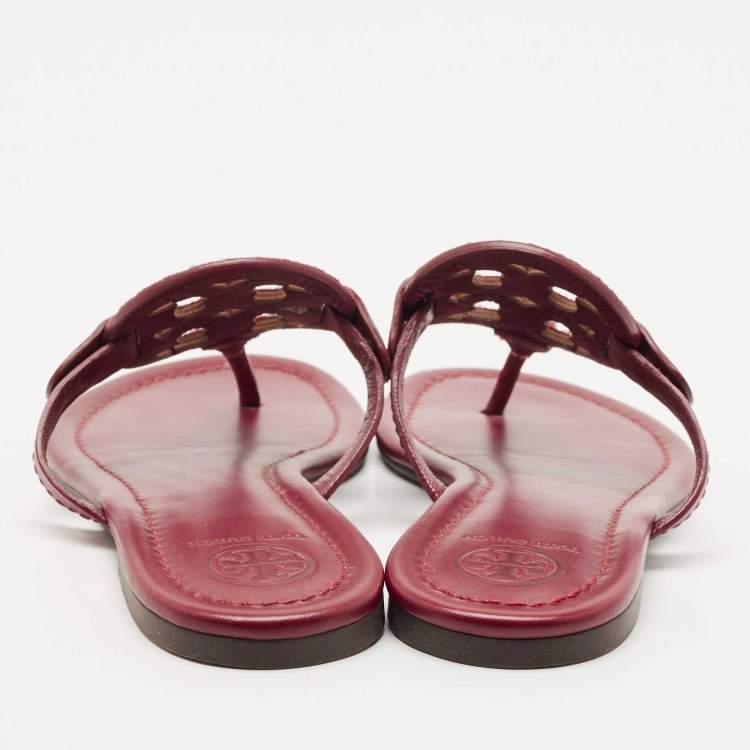 Pre Owned Tory Burch Burgundy Leather Miller Thong Flats Size 37