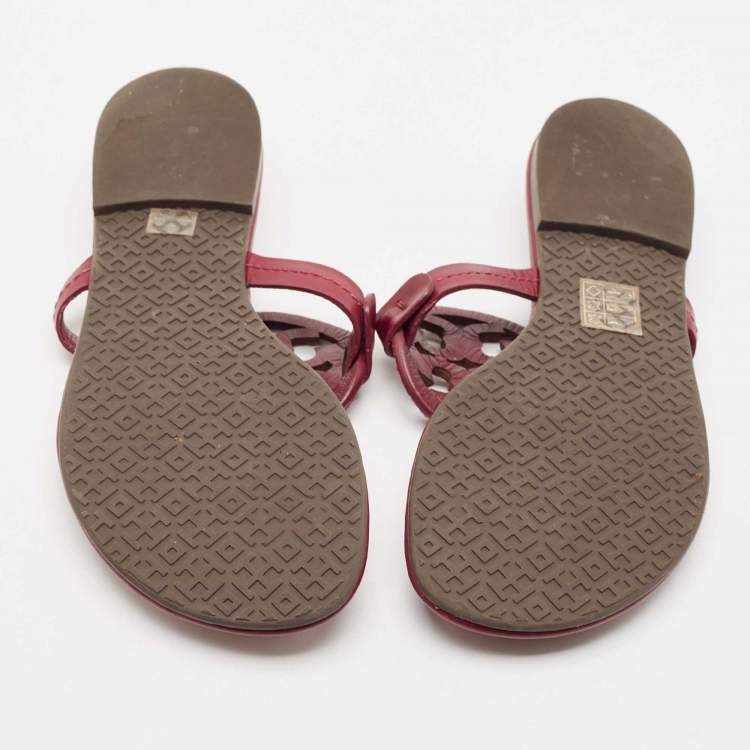 Pre Owned Tory Burch Burgundy Leather Miller Thong Flats Size 37