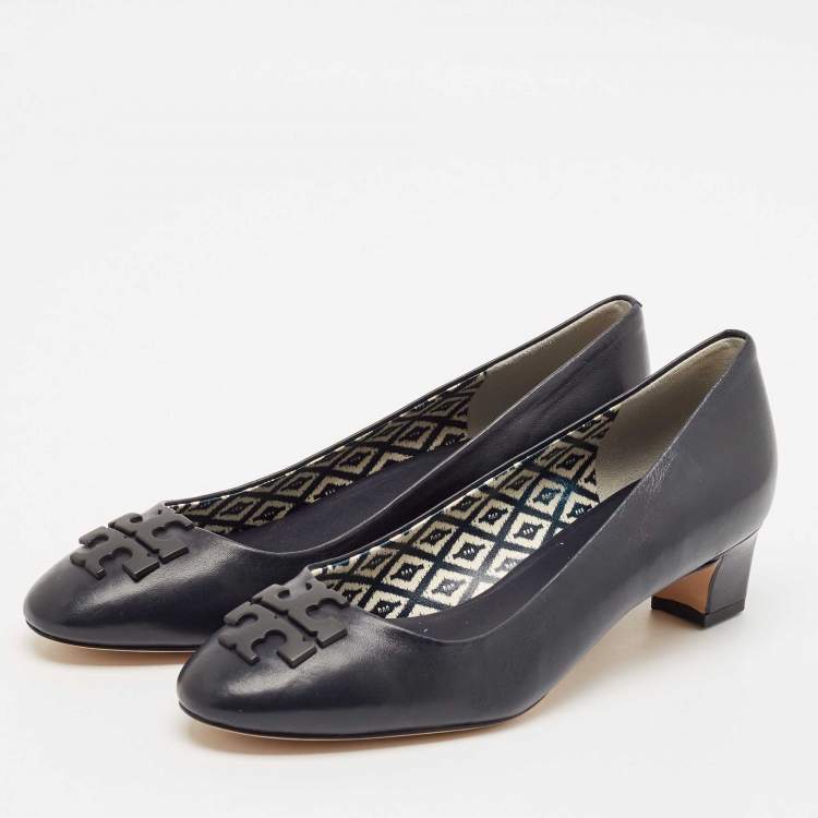 Pre Owned Tory Burch Navy Blue Leather Lowell Pumps Size 38