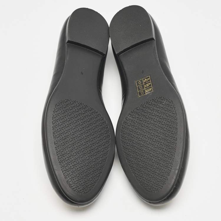 Pre Owned Tory Burch Black Leather Reva Ballet Flats Size 38