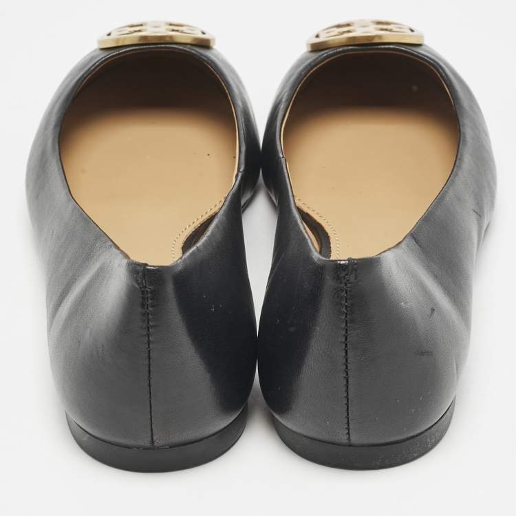 Pre Owned Tory Burch Black Leather Reva Ballet Flats Size 38
