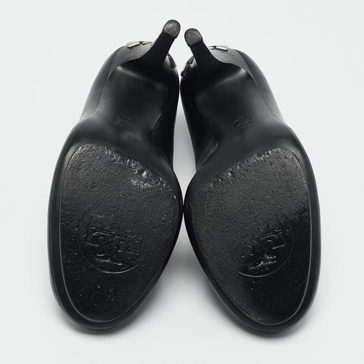 Pre Owned Tory Burch Black Leather Platform Pumps Size 38