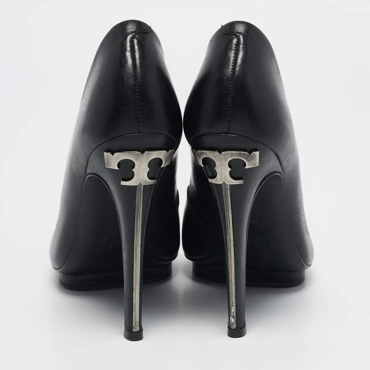 Pre Owned Tory Burch Black Leather Platform Pumps Size 38
