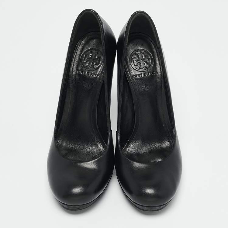 Pre Owned Tory Burch Black Leather Platform Pumps Size 38