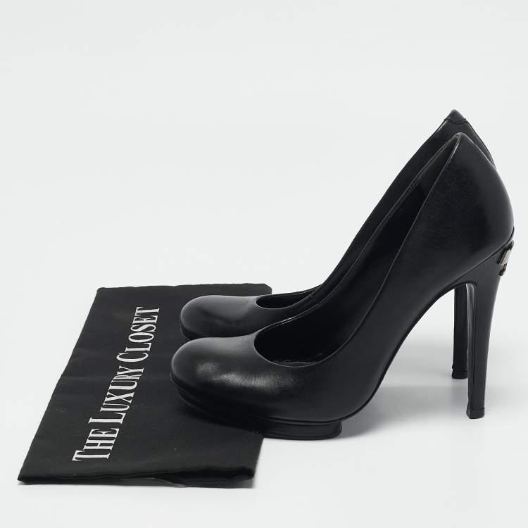 Pre Owned Tory Burch Black Leather Platform Pumps Size 38