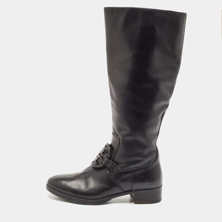 Pre Owned Tory Burch Black Leather Mid Calf Boots Size 39