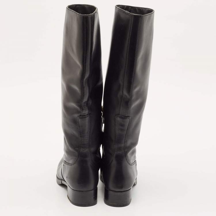 Pre Owned Tory Burch Black Leather Mid Calf Boots Size 39