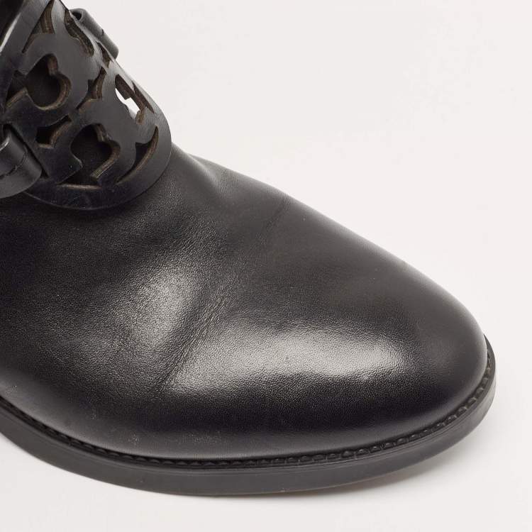 Pre Owned Tory Burch Black Leather Mid Calf Boots Size 39