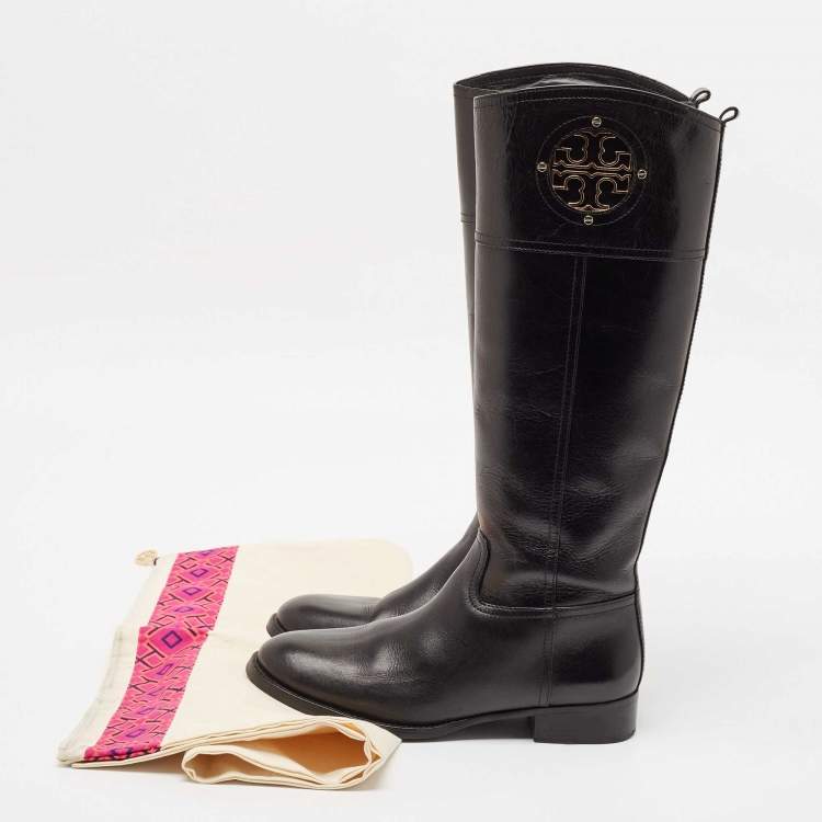 Pre Owned Tory Burch Black Leather Kiernan Riding Boots Size 39