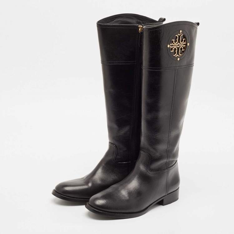Pre Owned Tory Burch Black Leather Kiernan Riding Boots Size 39
