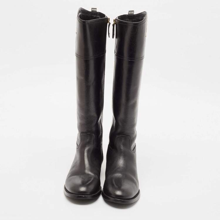 Pre Owned Tory Burch Black Leather Kiernan Riding Boots Size 39
