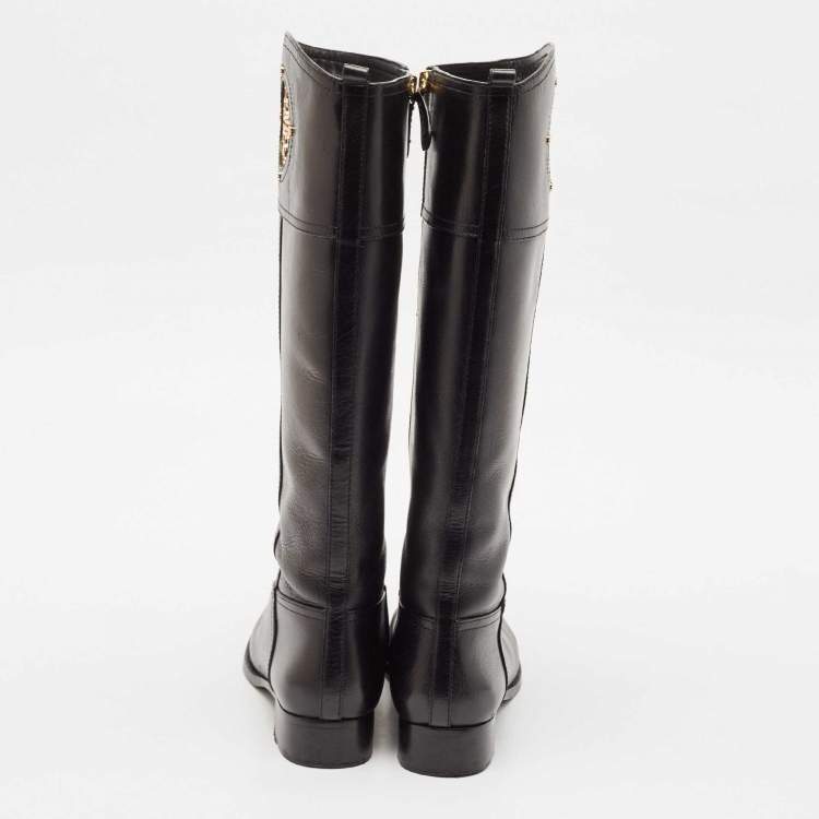 Pre Owned Tory Burch Black Leather Kiernan Riding Boots Size 39
