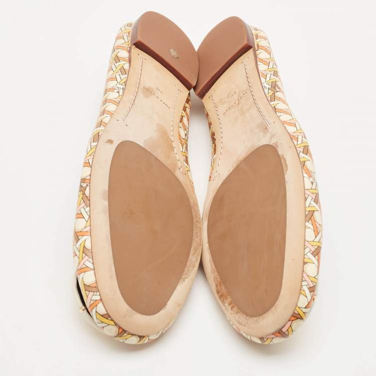 Pre Owned Tory Burch Multicolor Leather Reva Scrunch Ballet Flats Size 39