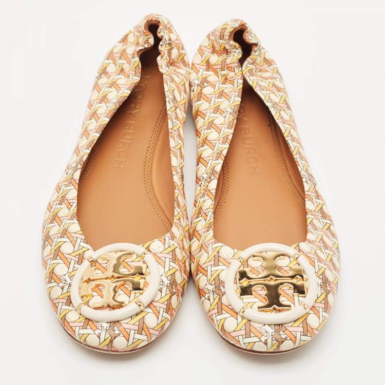 Pre Owned Tory Burch Multicolor Leather Reva Scrunch Ballet Flats Size 39
