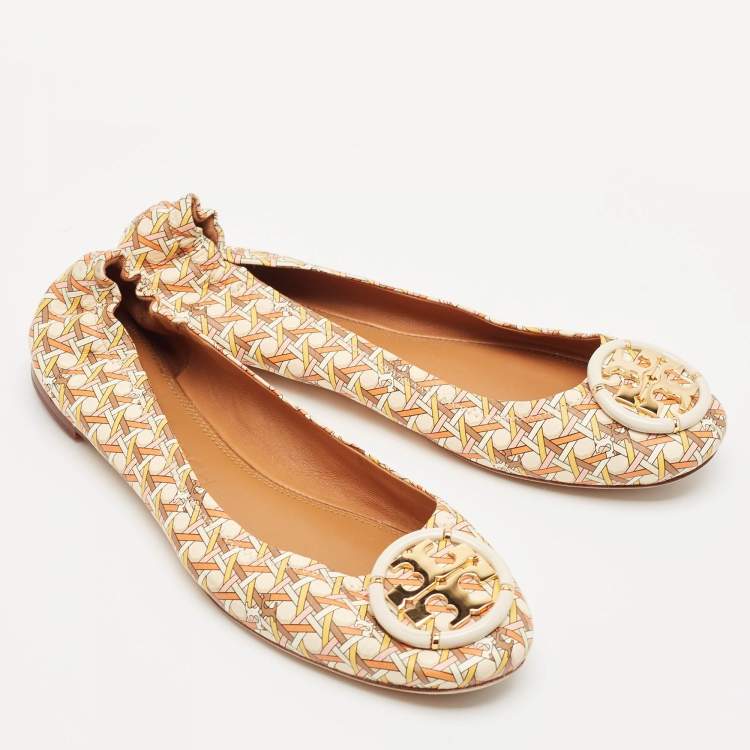 Pre Owned Tory Burch Multicolor Leather Reva Scrunch Ballet Flats Size 39