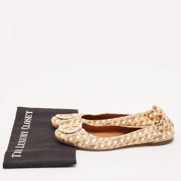 Pre Owned Tory Burch Multicolor Leather Reva Scrunch Ballet Flats Size 39