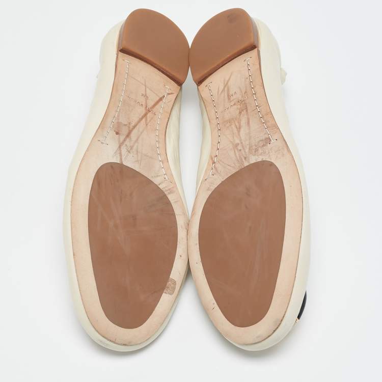 Pre Owned Tory Burch Cream Leather Minnie Ballet Flats Size 39