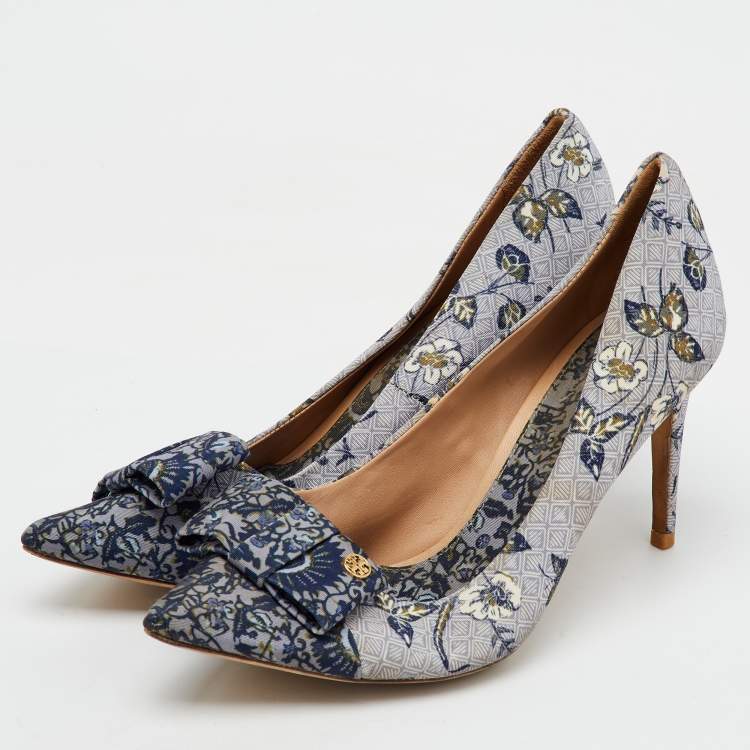 Pre Owned Tory Burch Multicolor Printed Fabric Bow Pointed Toe Pumps Size 41