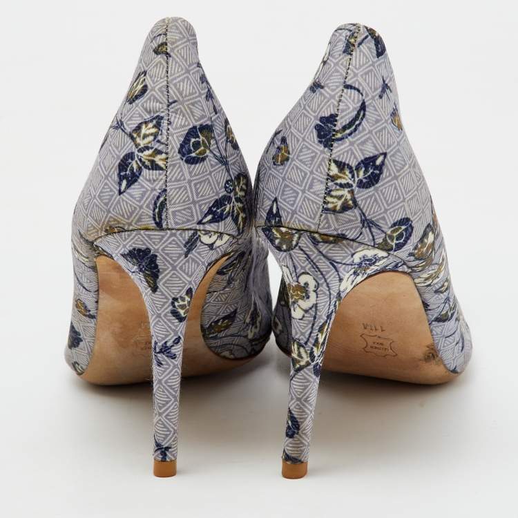 Pre Owned Tory Burch Multicolor Printed Fabric Bow Pointed Toe Pumps Size 41