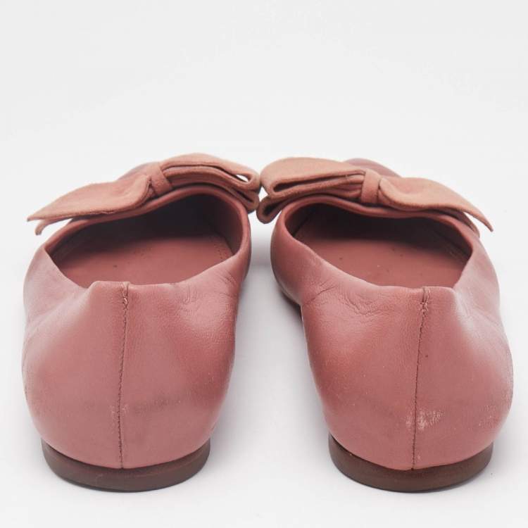 Pre Owned Tory Burch Pink Leather Bow Ballet Flats Size 38.5