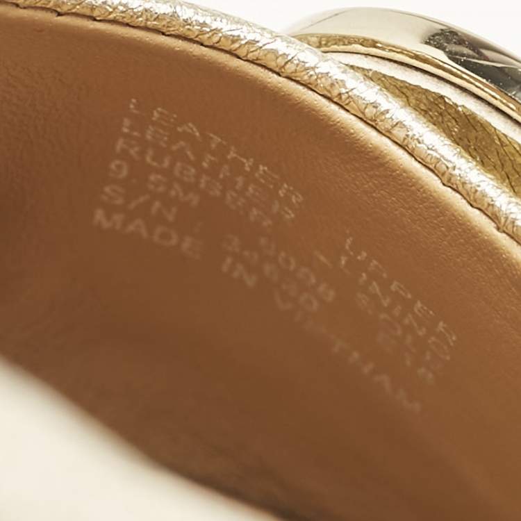 Pre Owned Tory Burch Gold Metallic Leather Reva Scrunch Ballet Flats Size 39.5