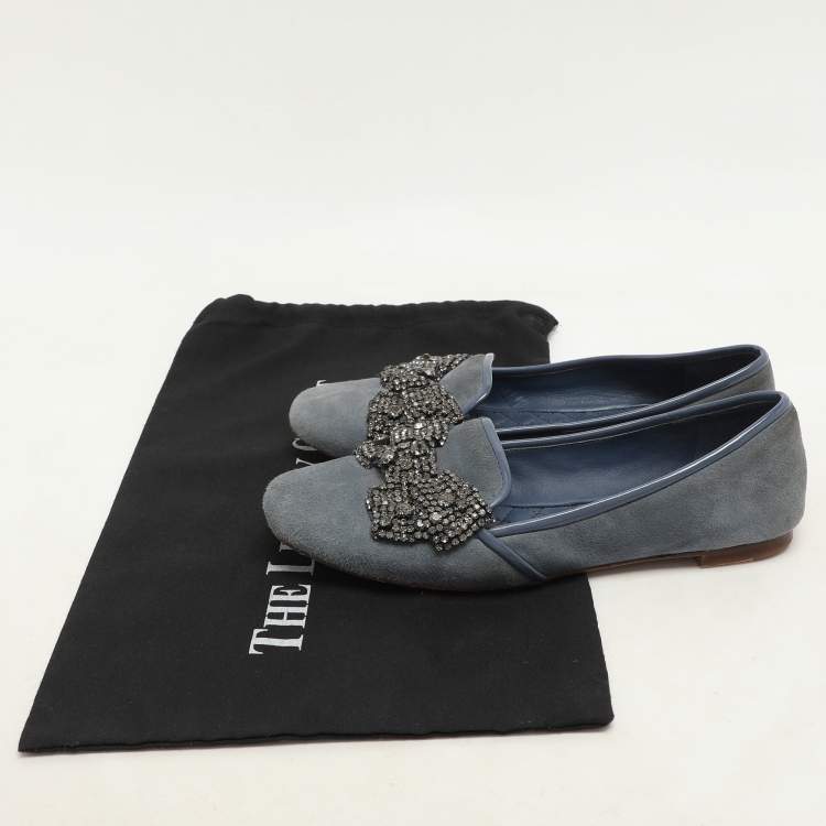 Pre Owned Tory Burch Blue Suede Carissa Smoking Slipper Size 36.5