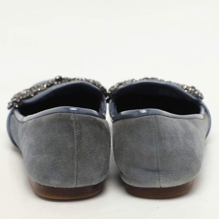 Pre Owned Tory Burch Blue Suede Carissa Smoking Slipper Size 36.5