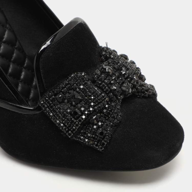 Pre Owned Tory Burch Black Suede Carissa Bow Embellished Pumps Size 36