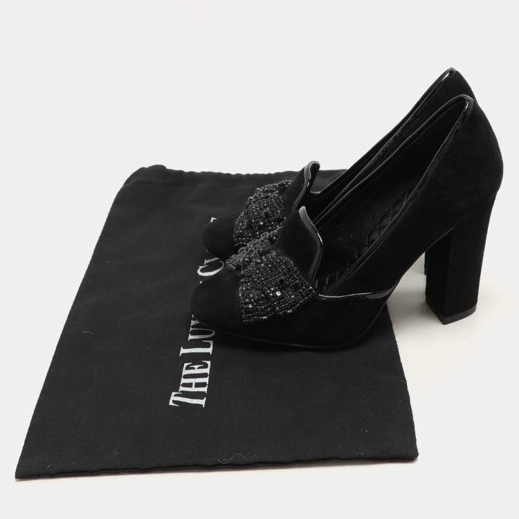 Pre Owned Tory Burch Black Suede Carissa Bow Embellished Pumps Size 36