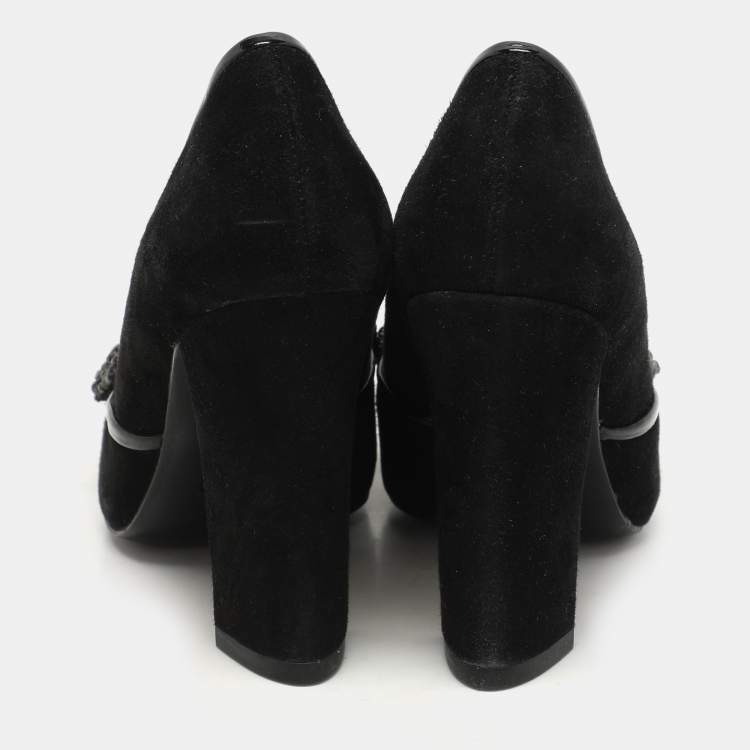 Pre Owned Tory Burch Black Suede Carissa Bow Embellished Pumps Size 36