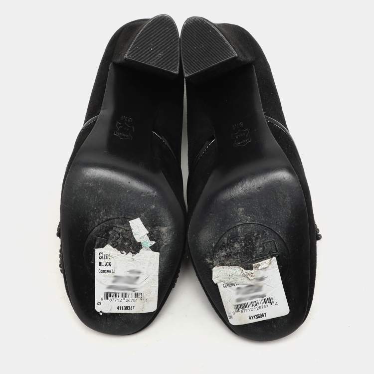 Pre Owned Tory Burch Black Suede Carissa Bow Embellished Pumps Size 36