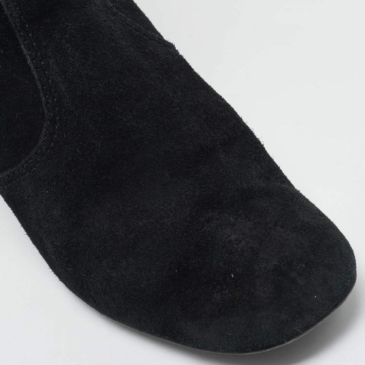 Pre Owned Tory Burch Black Suede Zipped Knee Length Boots Size 38