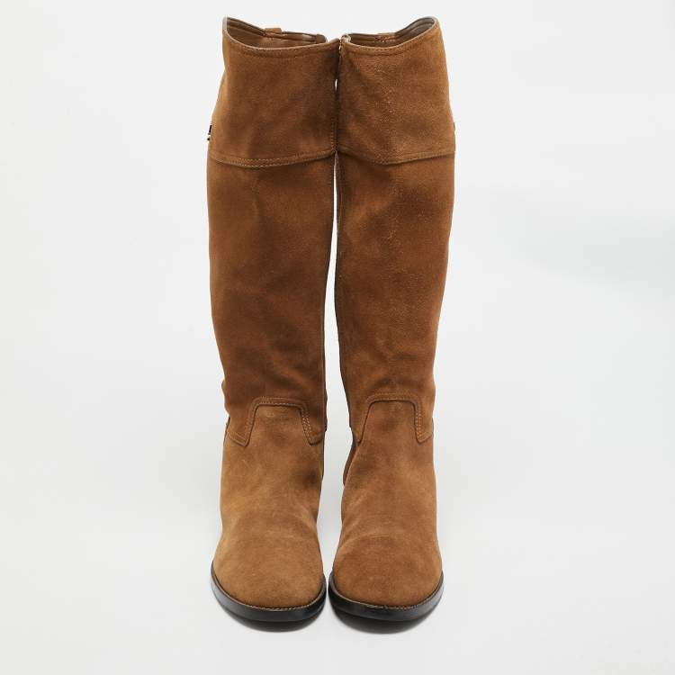Pre Owned Tory Burch Tan Suede Wembley Riding Knee Length Boots Size 40