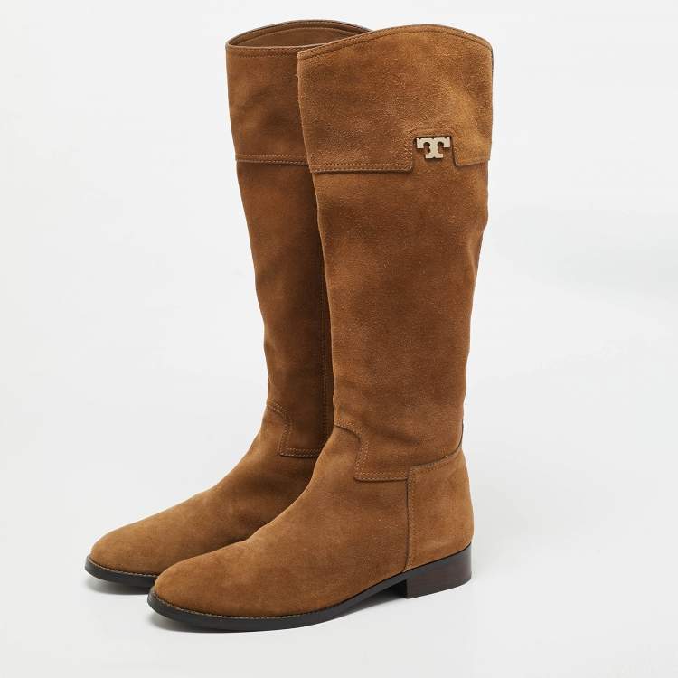 Pre Owned Tory Burch Tan Suede Wembley Riding Knee Length Boots Size 40