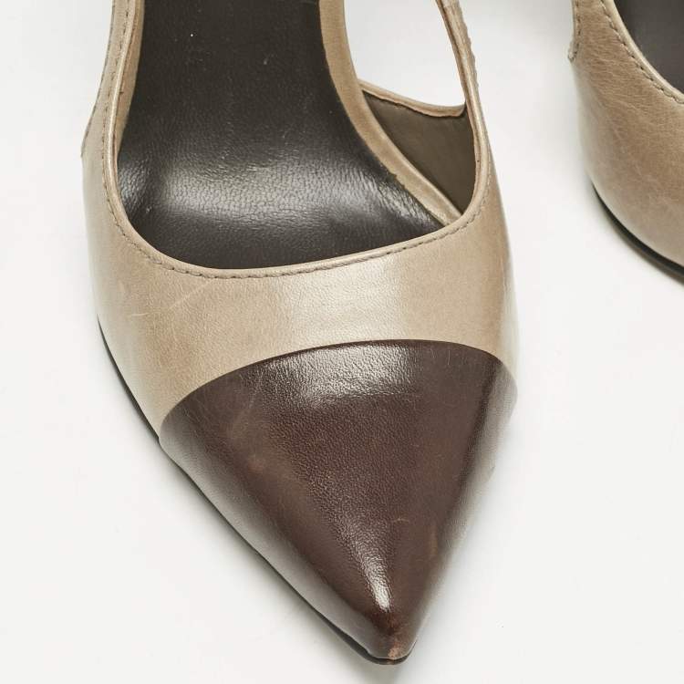 Pre Owned Tory Burch Olive Green/Brown Leather Slingback Pumps Size 39