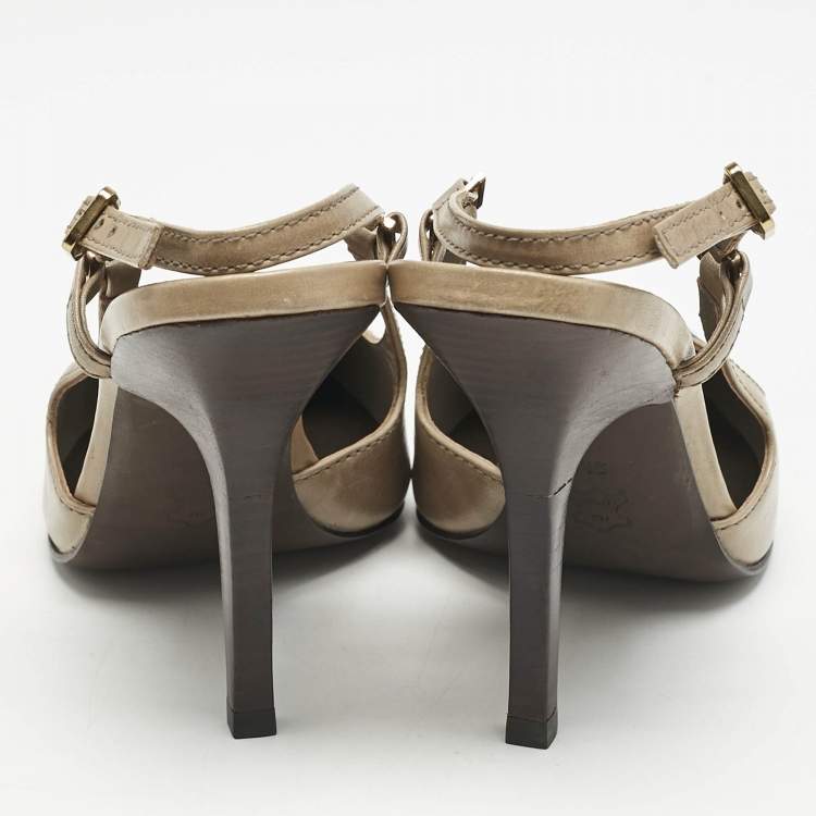 Pre Owned Tory Burch Olive Green/Brown Leather Slingback Pumps Size 39