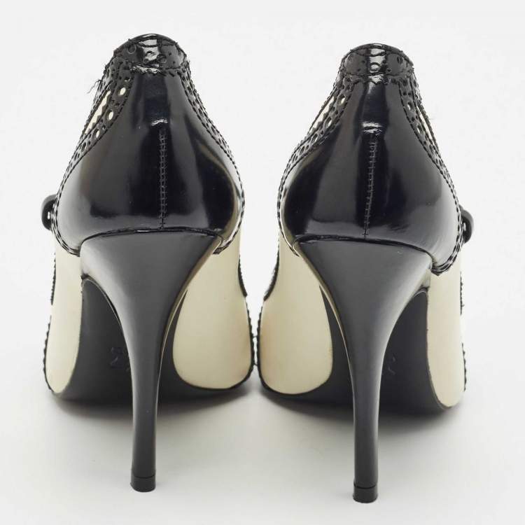 Pre Owned Tory Burch Black/White Brogue Leather Everly Pointed Toe Pumps Size 39