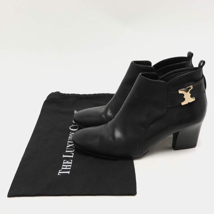 Pre Owned Tory Burch Black Leather Ankle Length Boots Size 41