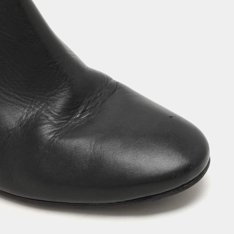 Pre Owned Tory Burch Black Leather Ankle Length Boots Size 41
