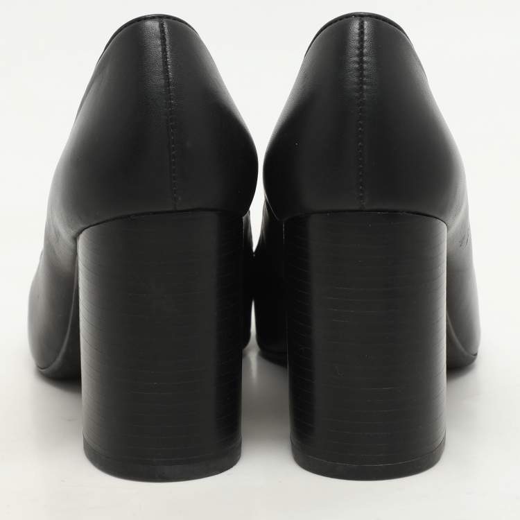 Pre Owned Tory Burch Black Leather Janey Block Heel Pumps Size 35