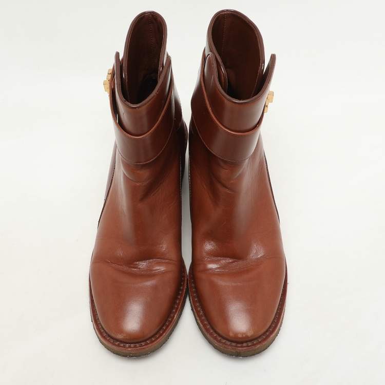 Pre Owned Tory Burch Tan Leather Ankle Length Boots Size 35.5